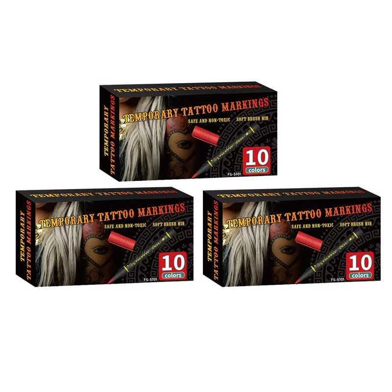 đ„Set TemporĂ€ra Tattoo-Pennor â 10-fĂ€rgiga Kroppskonstpennorđ