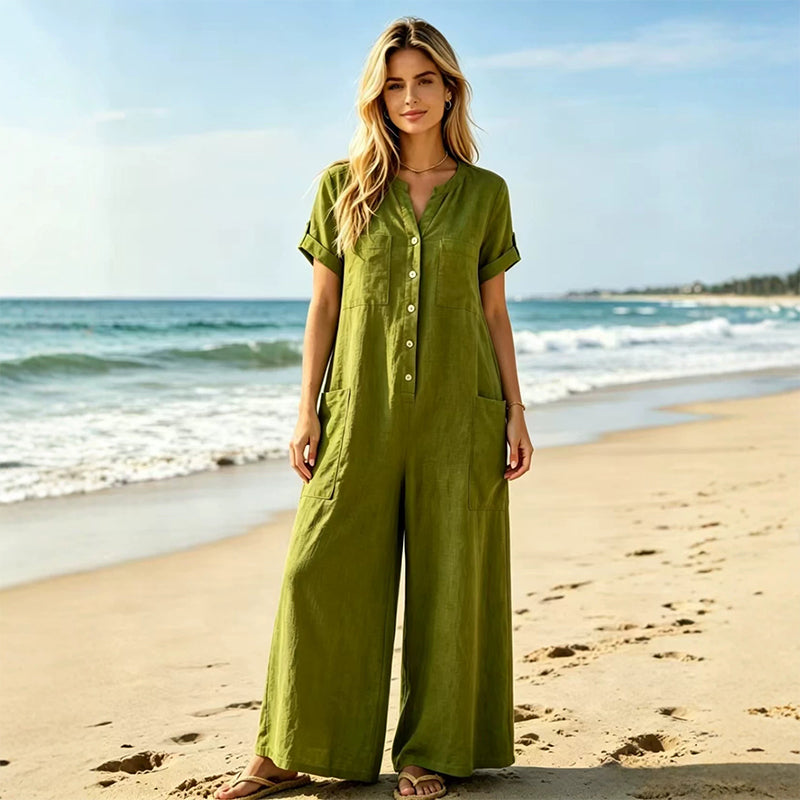 Jumpsuit för damer i ledig stil med korta ärmar och vida ben