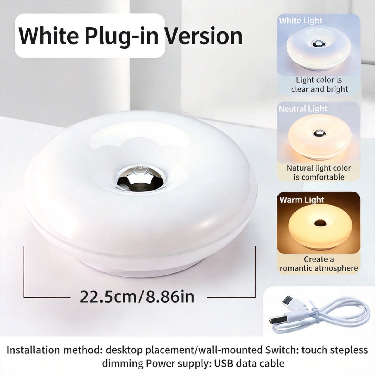 LED-bordslampa med donut-form och pekstyrning
