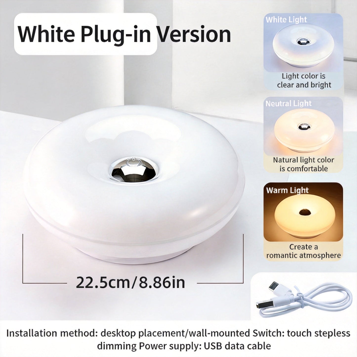 LED-bordslampa med donut-form och pekstyrning