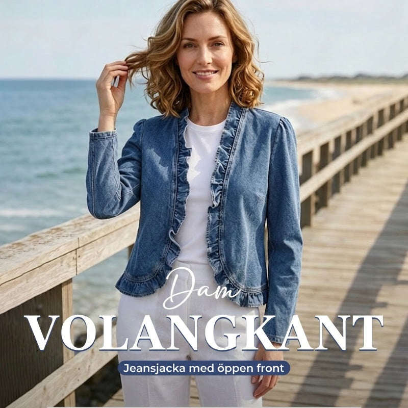🧥 🌸 Dam Denimjacka med Volang & Öppen Framsida – Lättviktig & Feminin – Mångsidig & Chic 👗