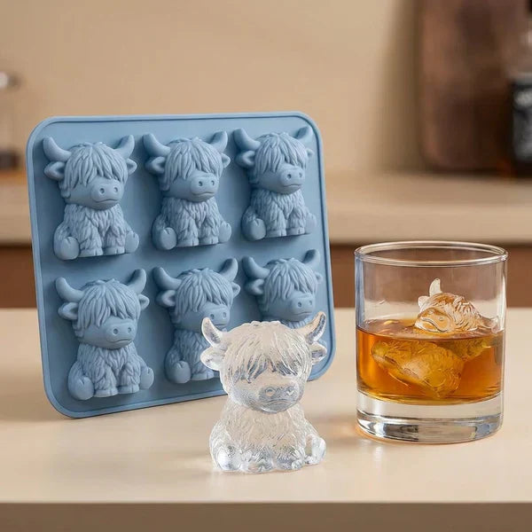 🐮Mini-is- och dessertform med 6 hål i form av en Highland-ko 🧊🍪 Söta 3D-isbitar för drycker, fester och presenter💕
