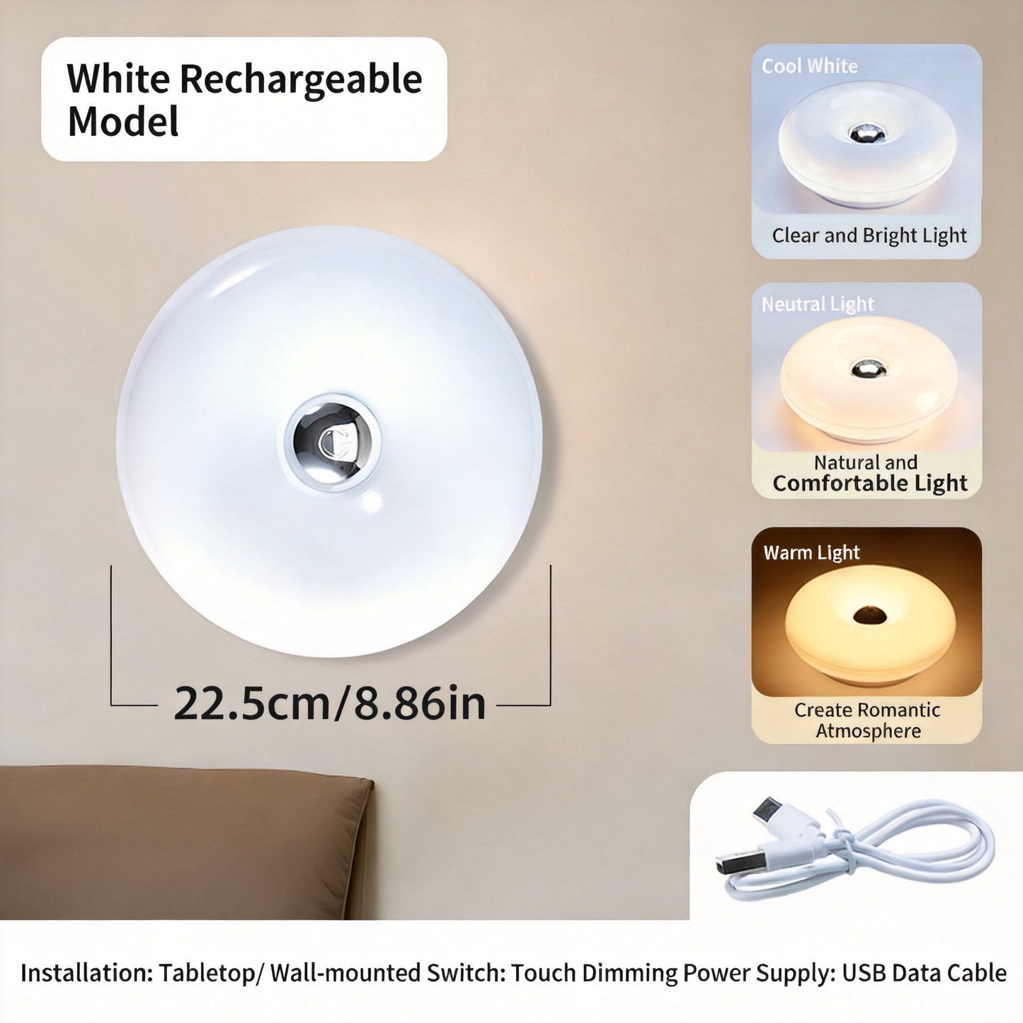 LED-bordslampa med donut-form och pekstyrning