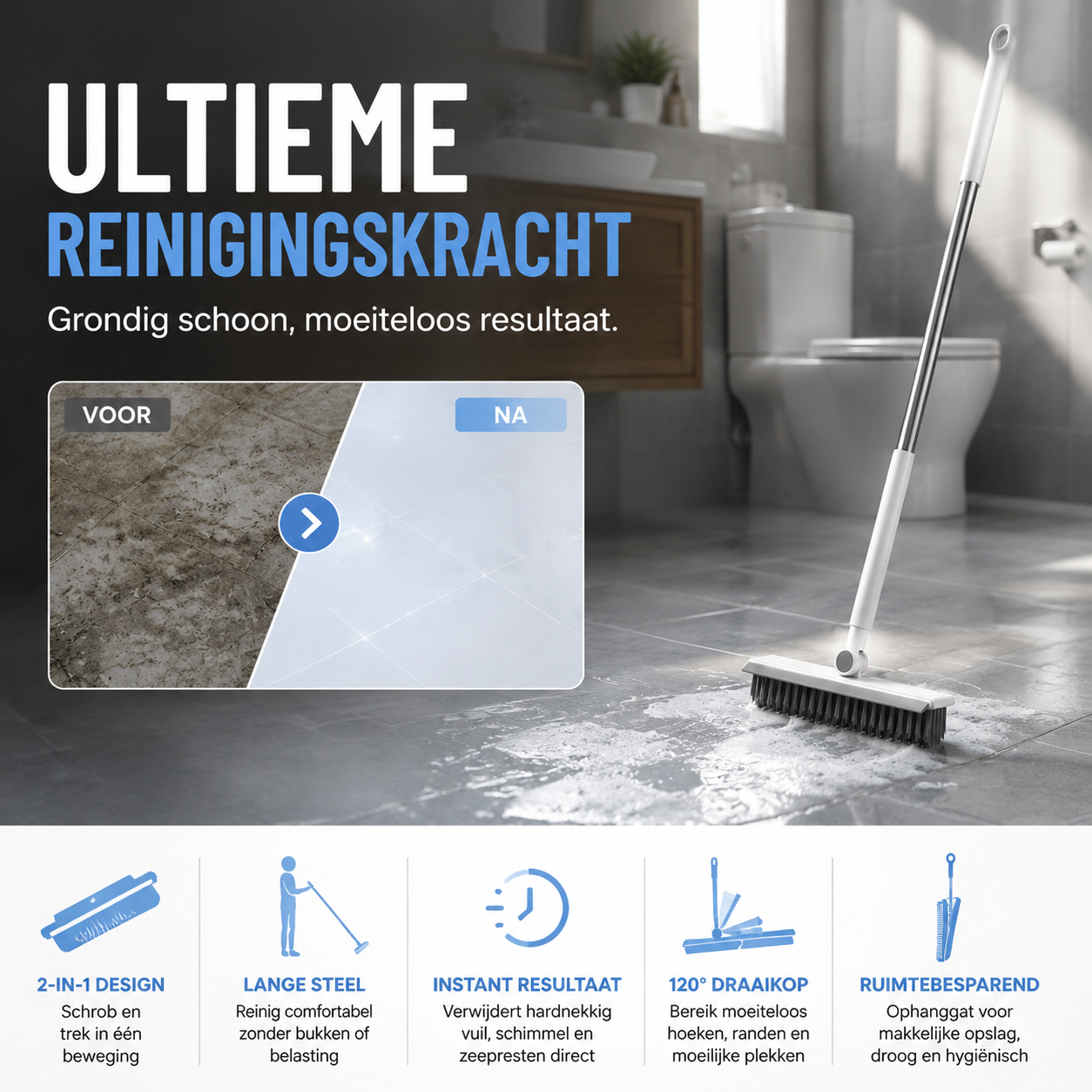 🔥 NU 50 % RABATT! ⚡ 2-i-1-skurborste med draghandtag – Robust, rengör fogar och hörn på djupet 🧼