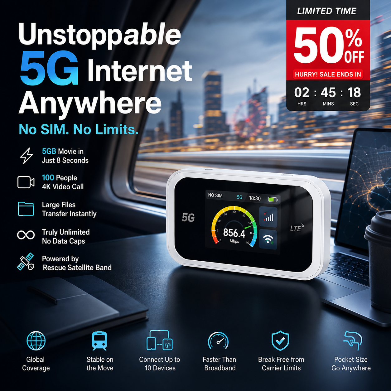 📶 50% RABATT NU! Mobil hotspot med full WiFi-täckning – inget SIM-kort, inga roamingavgifter, internet överallt 🌍📱