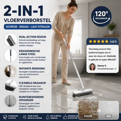 🔥 NU 50 % RABATT! ⚡ 2-i-1-skurborste med draghandtag – Robust, rengör fogar och hörn på djupet 🧼