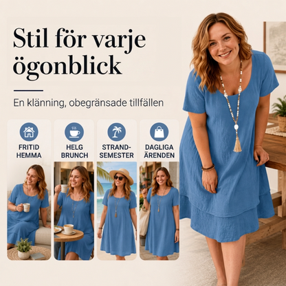 Kortärmad klänning i avslappnad stil med lös passform för damer