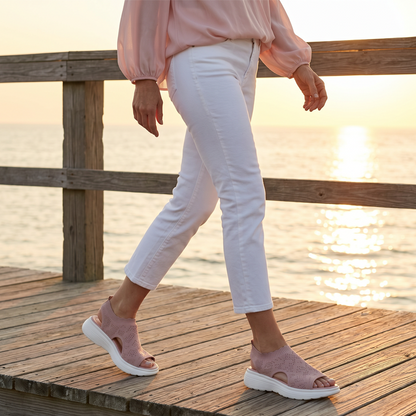 👡🌬️ Bekväma plattformssandaler i stickat med halkskydd