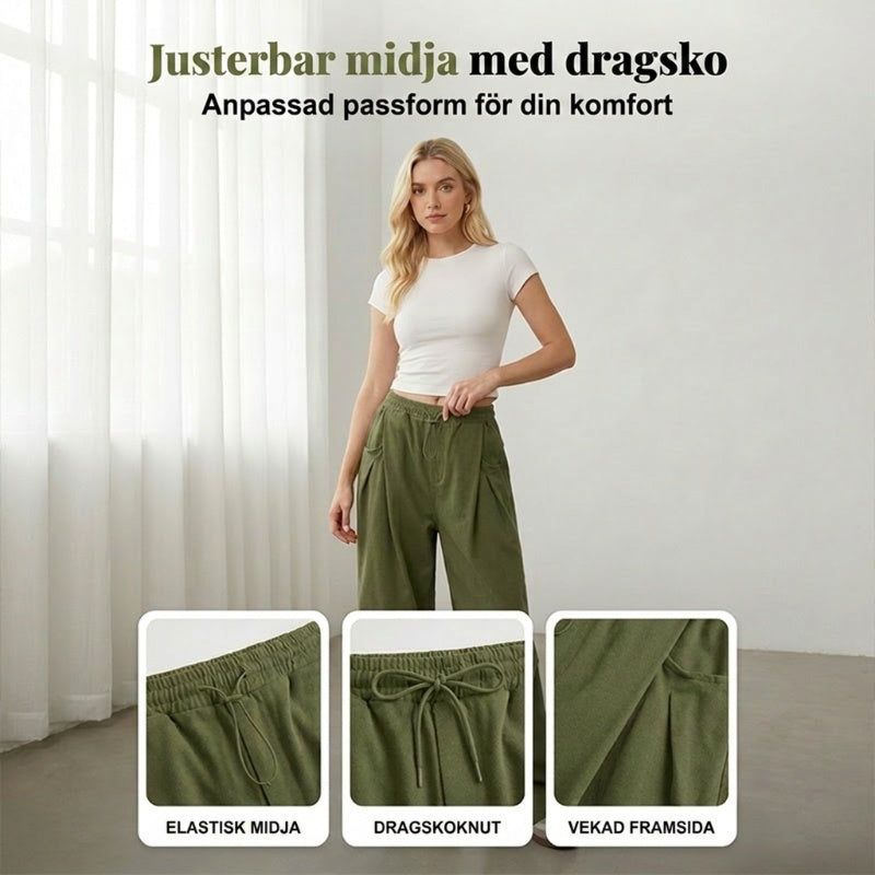 👖 50 % RABATT NU! 🏆 Voluminösa, veckade byxor i lanternstil – luftiga, eleganta och med vida ben – perfekta för en chic sommarlook eller ett formellt tillfälle ✨