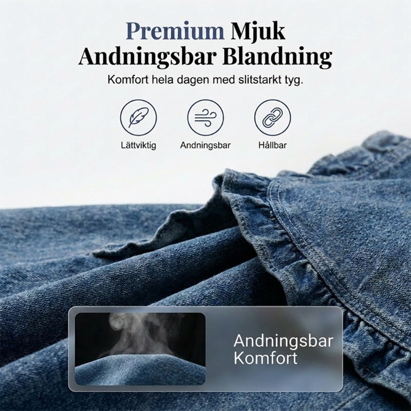 🧥 🌸 Dam Denimjacka med Volang & Öppen Framsida – Lättviktig & Feminin – Mångsidig & Chic 👗