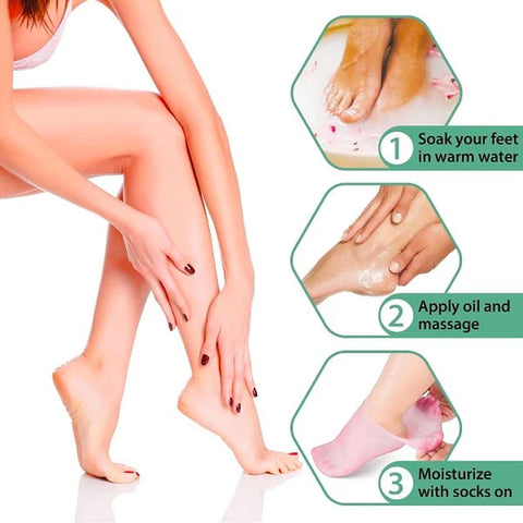 🔥Få 3 stycken för priset av 1!✨Njut av fotspa var som helst, när som helst!👣Fuktgivande fotmaskar, exfolierande silikonstrumpor