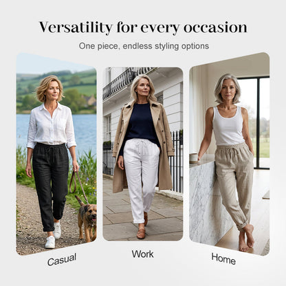 🔥50 % RABATT IDAG! 🌸Dambyxor i bomullslinen med elastisk midja ✨Luftiga, ledig passform och lätt sommarstil