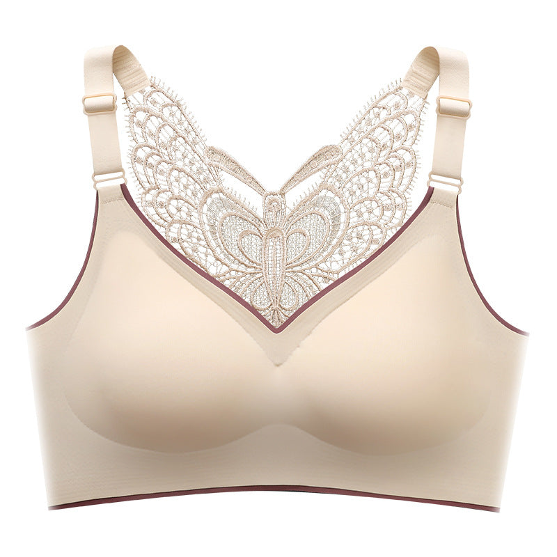 🦋 50% RABATT NU! 👙 Bygellös BH med Fjärilsbroderi – Is-silke Komfort & Lyft – Perfekt för Plus Size – Bär Hela Dagen 💕