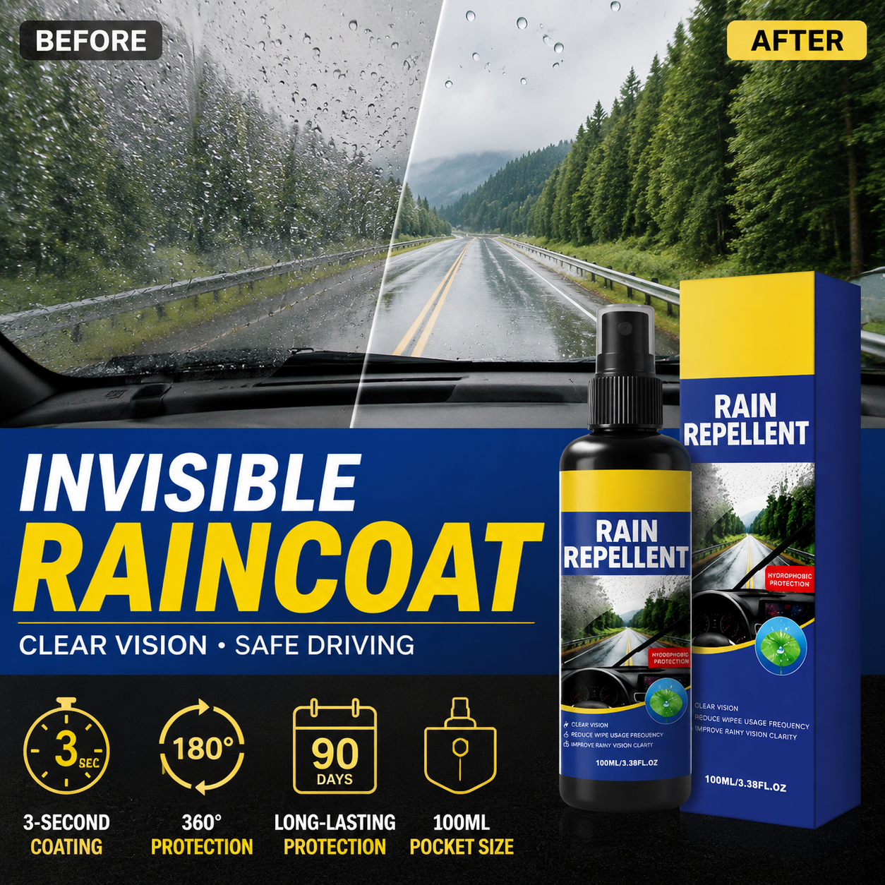 🚗Kristallklar vindruteavvisande regnspray