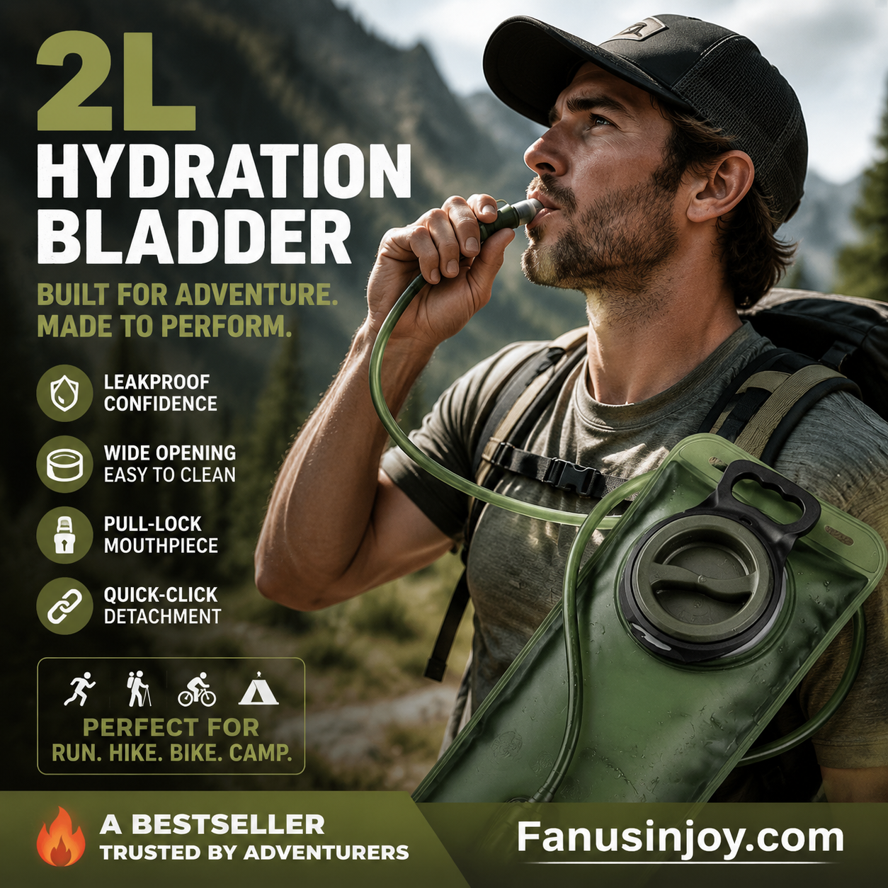🔲50% överraskning rabatt!🏕️Hydrera när som helst, var som helst!💦2L vätskeblåsa med snabbkopplingsslang