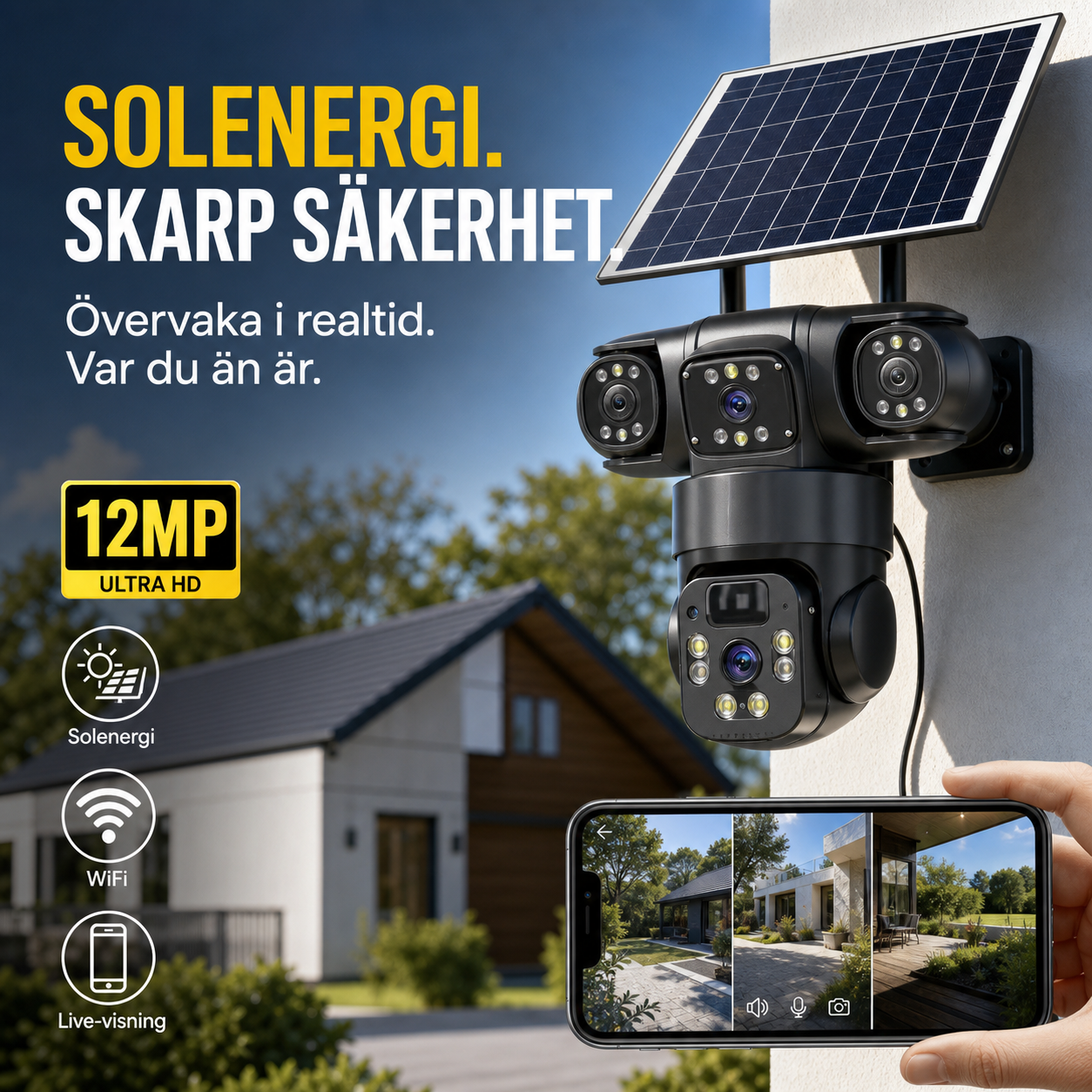 💥50% RABATT 🔒 Smart solcellskamera ☀️ Flera vinklar, 24/7 övervakning & helt utan kablar – trygghet för hemmet 🏡