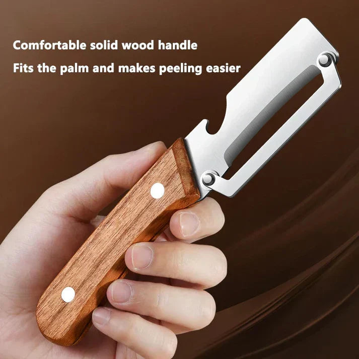 Multifunktionell grönsaksskalare – rakbladsvass, ergonomiskt trähandtag & flasköppnare – köp 2 få 1 gratis 🔪🥕