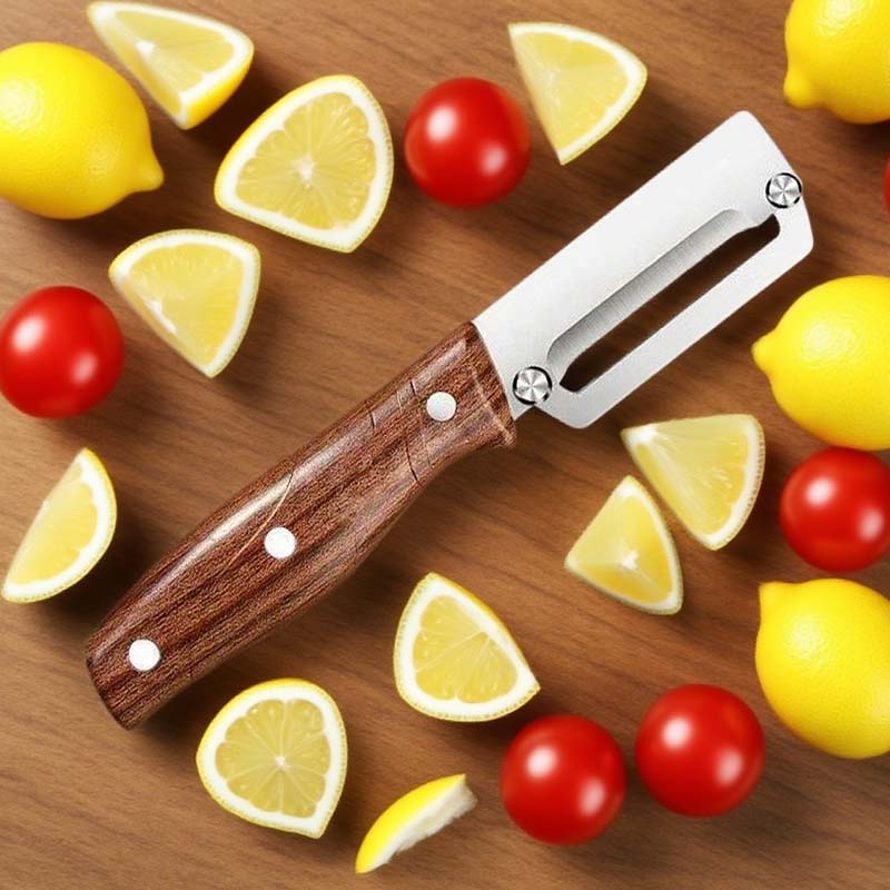 Multifunktionell grönsaksskalare – rakbladsvass, ergonomiskt trähandtag & flasköppnare – köp 2 få 1 gratis 🔪🥕
