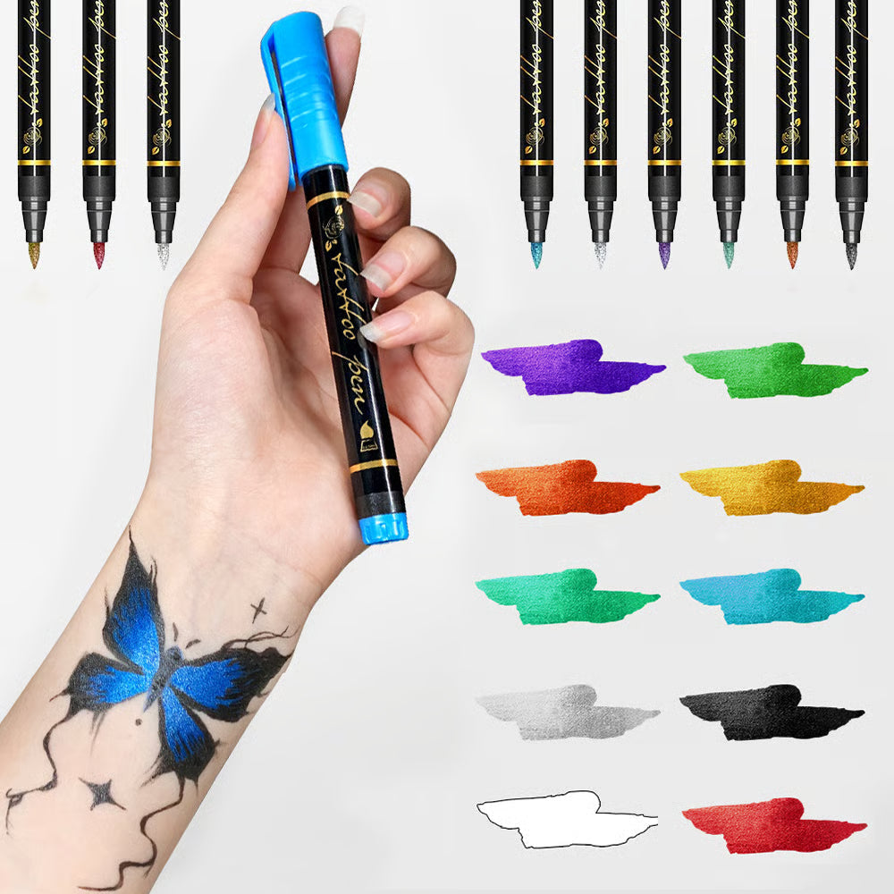💥Set Temporära Tattoo-Pennor – 10-färgiga Kroppskonstpennor🌈