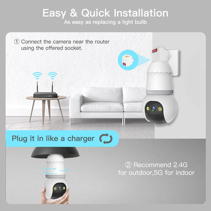 🔥Helt ny uppgradering✨4 MP säkerhetskamera i form av en glödlampa – trådlös 5G- och 2,4 GHz-kamera för inomhus- och utomhusbruk med mörkerseende