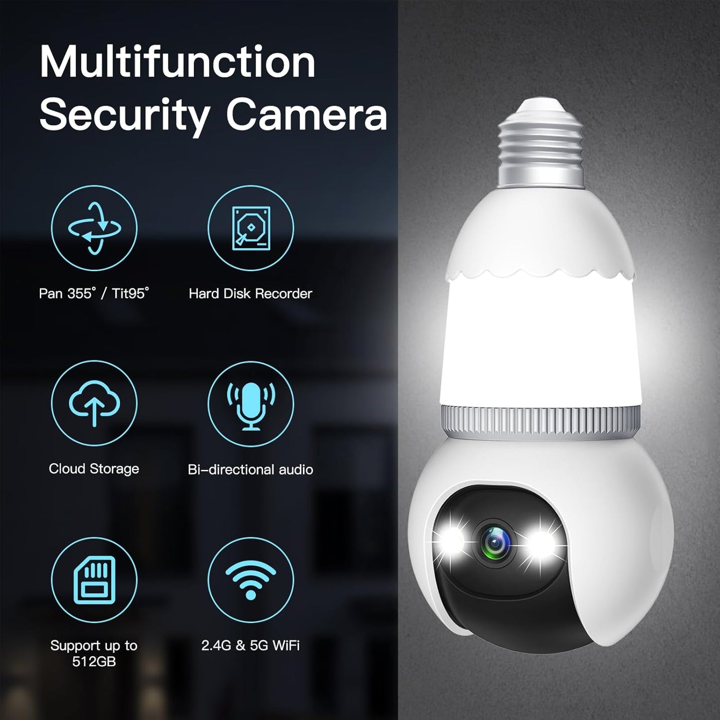 🔥Helt ny uppgradering✨4 MP säkerhetskamera i form av en glödlampa – trådlös 5G- och 2,4 GHz-kamera för inomhus- och utomhusbruk med mörkerseende