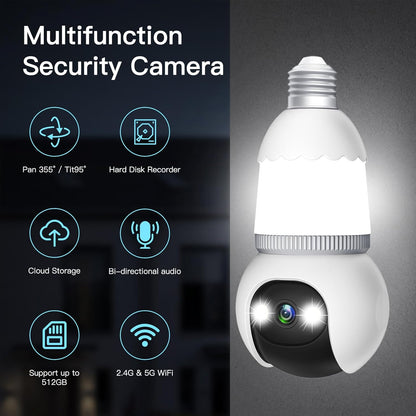 🔥Helt ny uppgradering✨4 MP säkerhetskamera i form av en glödlampa – trådlös 5G- och 2,4 GHz-kamera för inomhus- och utomhusbruk med mörkerseende