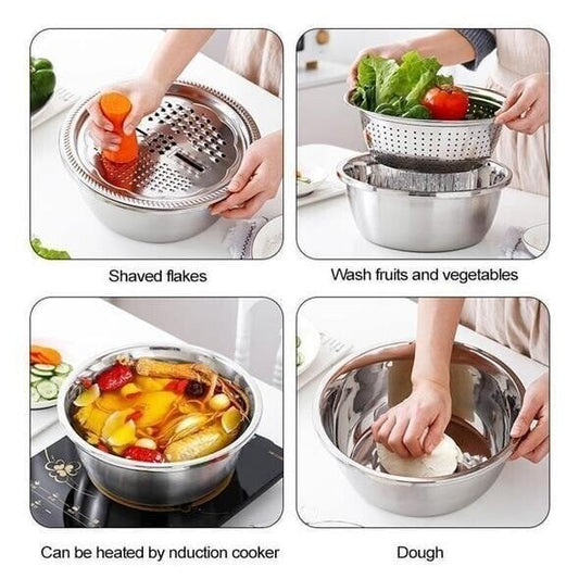 🥣 50% RABATT NU! 🍽️ Multifunktionell Behållare i Rostfritt Stål från Tyskland – 3-delat Set – Perfekt för Siktning, Rivning & Förvaring – Livsmedelsklassat 201 Rostfritt Stål 🍲