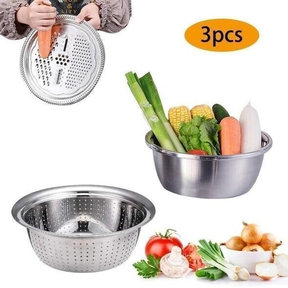 🥣 50% RABATT NU! 🍽️ Multifunktionell Behållare i Rostfritt Stål från Tyskland – 3-delat Set – Perfekt för Siktning, Rivning & Förvaring – Livsmedelsklassat 201 Rostfritt Stål 🍲