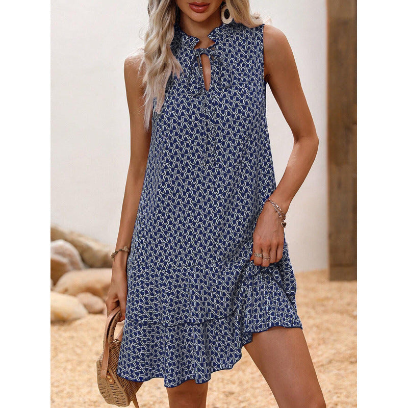 👗 50% RABATT NU! 🎀 Klänning med Rosett & Grafiskt Mönster – Lekfull & Chic – Perfekt för Kontor, Middag & Afterwork ✨