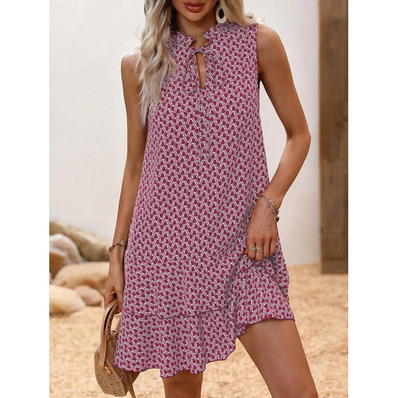 👗 50% RABATT NU! 🎀 Klänning med Rosett & Grafiskt Mönster – Lekfull & Chic – Perfekt för Kontor, Middag & Afterwork ✨