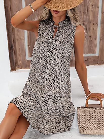 👗 50% RABATT NU! 🎀 Klänning med Rosett & Grafiskt Mönster – Lekfull & Chic – Perfekt för Kontor, Middag & Afterwork ✨