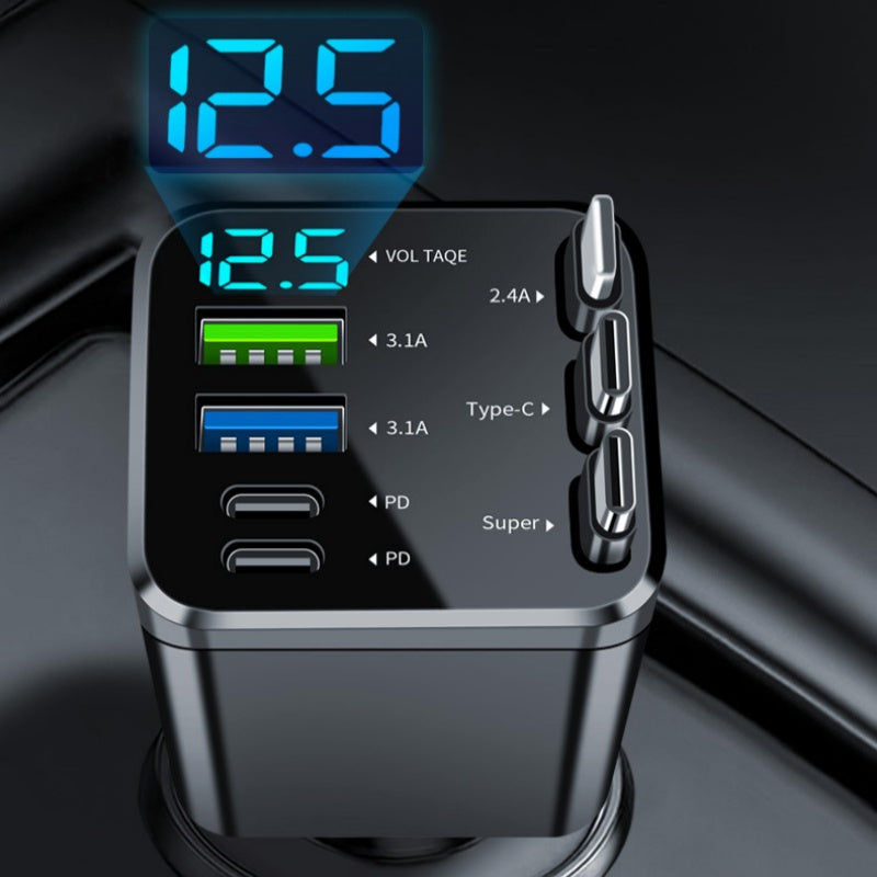 🎁Tidsbegränsat exklusivt erbjudande! ⏰Snabbladdande 7-i-1-laddare med utdragbar kabel och spänningsdisplay – USB-C för Android och Lightning för Apple🔋📱