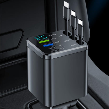 🎁Tidsbegränsat exklusivt erbjudande! ⏰Snabbladdande 7-i-1-laddare med utdragbar kabel och spänningsdisplay – USB-C för Android och Lightning för Apple🔋📱