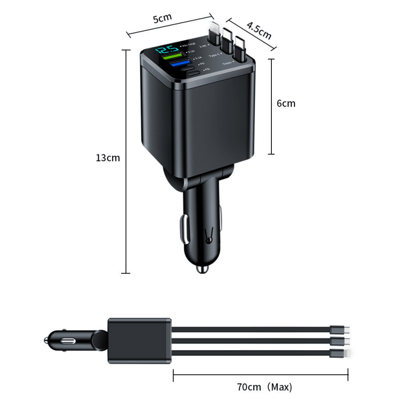 🎁Tidsbegränsat exklusivt erbjudande! ⏰Snabbladdande 7-i-1-laddare med utdragbar kabel och spänningsdisplay – USB-C för Android och Lightning för Apple🔋📱