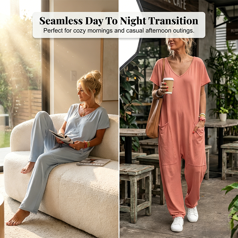 🔥Ny modell 2026🔥Vardaglig överdimensionerad jumpsuit med V-ringning – Mjukt material, smickrande och trendig
