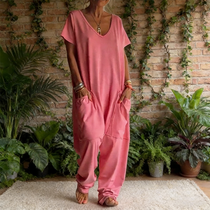 🔥Ny modell 2026🔥Vardaglig överdimensionerad jumpsuit med V-ringning – Mjukt material, smickrande och trendig