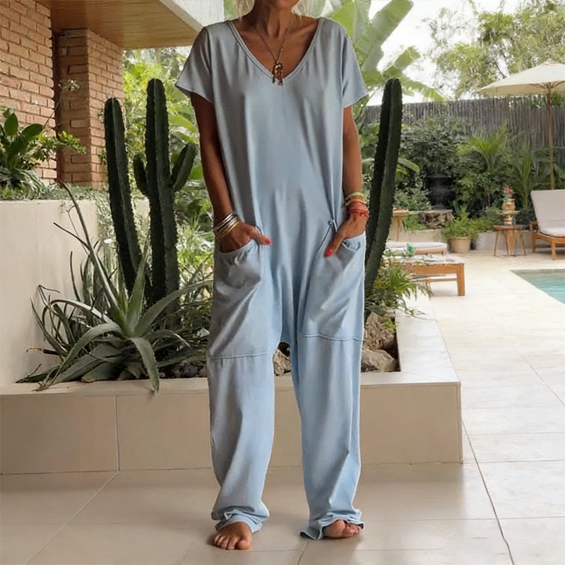🔥Ny modell 2026🔥Vardaglig överdimensionerad jumpsuit med V-ringning – Mjukt material, smickrande och trendig