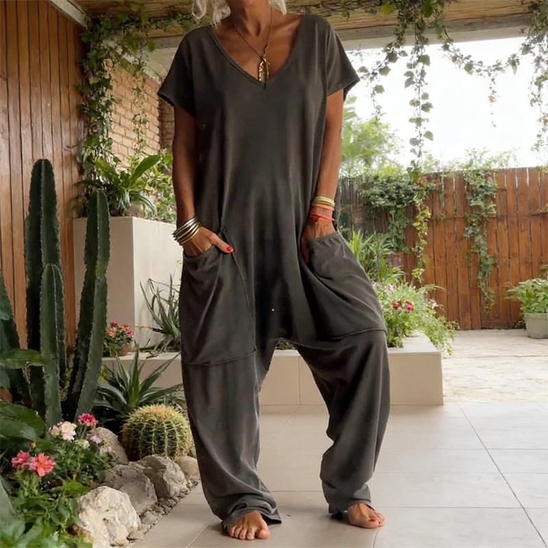 🔥Ny modell 2026🔥Vardaglig överdimensionerad jumpsuit med V-ringning – Mjukt material, smickrande och trendig