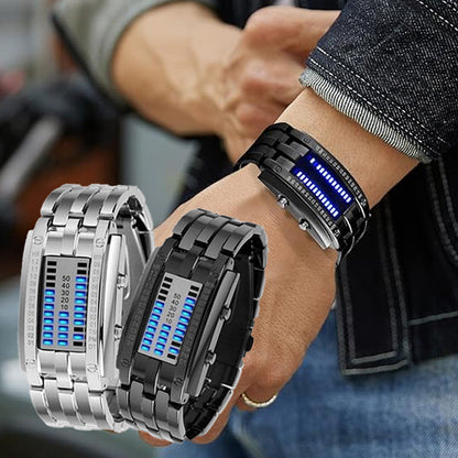 ⌚ 50% RABATT NÅ! 🤓 Cyberpunk binær LED-klokke – «Bare nerder forstår det» – Futuristisk, unik og iøynefallende med blå LED-skjerm 💙