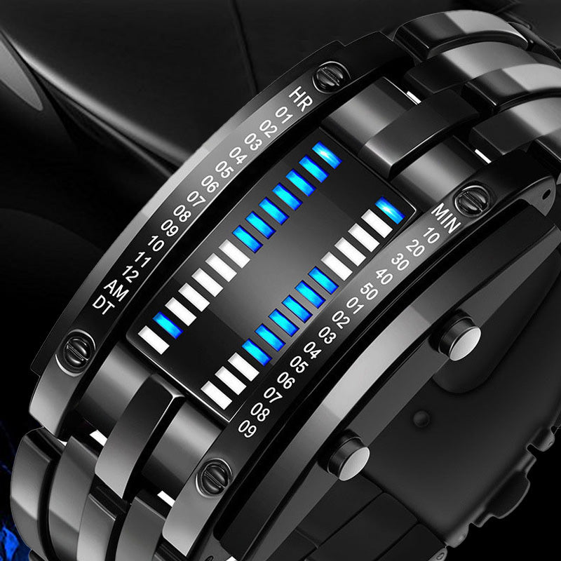 ⌚ 50% RABATT NÅ! 🤓 Cyberpunk binær LED-klokke – «Bare nerder forstår det» – Futuristisk, unik og iøynefallende med blå LED-skjerm 💙