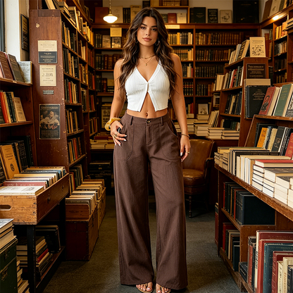 👖 50% RABATT NU! ✨ Dambyxor med Hög Midja & Vida Ben – Sval & Smickrande – Perfekt för Vår, Sommar & Semester 🌿