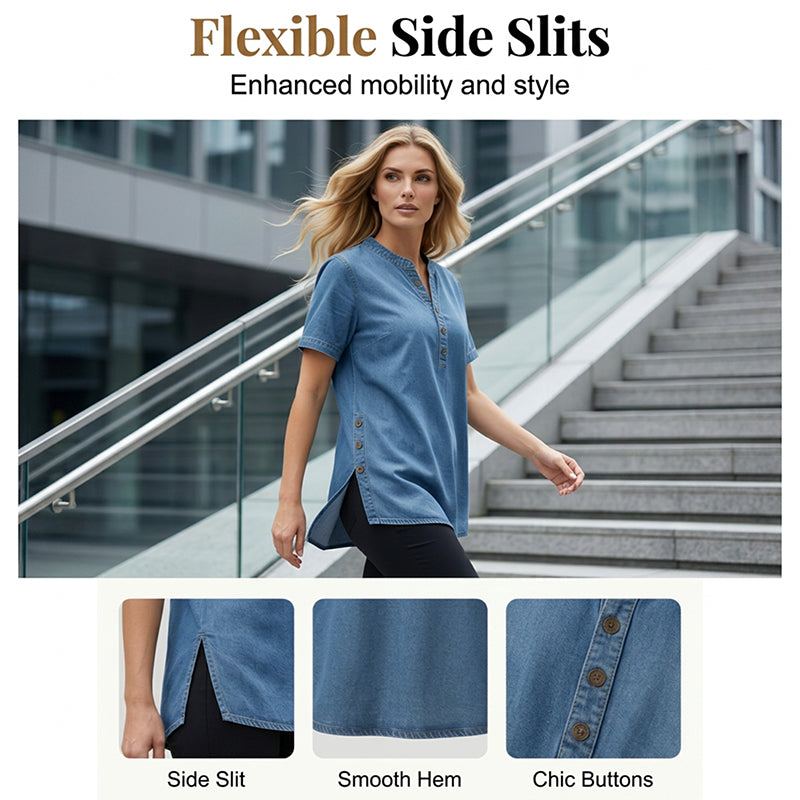 ⏰Andningsbar casual-top i denimlook för dam