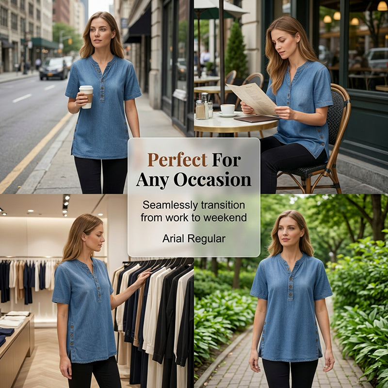 ⏰Andningsbar casual-top i denimlook för dam