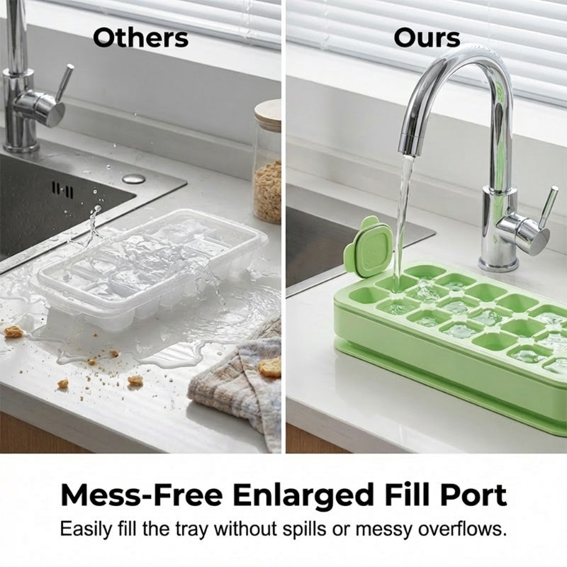 🧊🔒 50 % RABATT! Sluta spilla vatten i frysen! Denna läckagesäkra isbitsform med lock och XL-påfyllningsöppning gör 21 isbitar åt gången – håller lukter borta, och du trycker ut isen som om det vore en lek. Din drinkhjälte!y