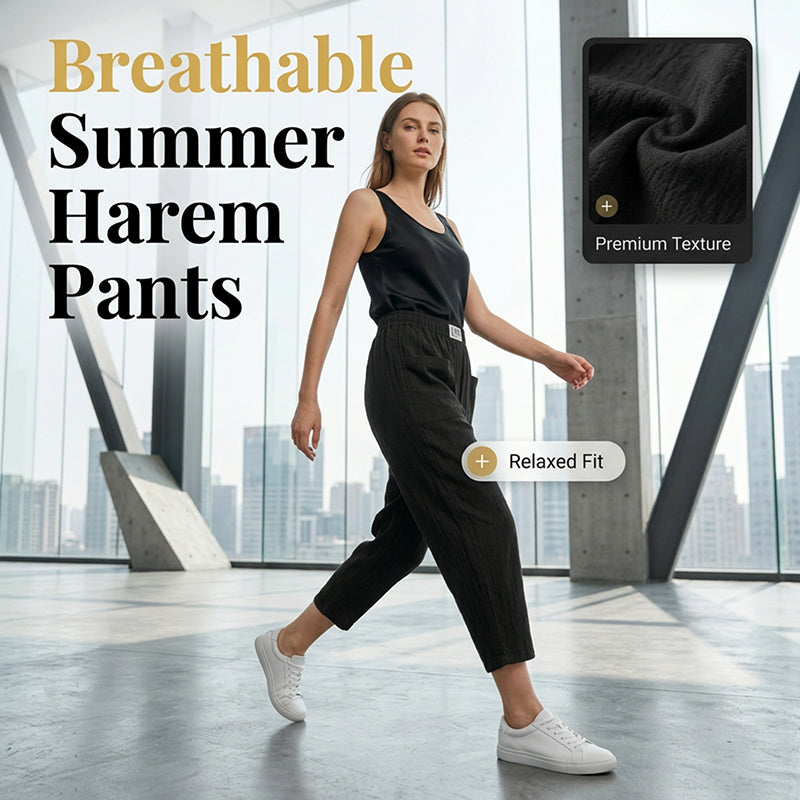 🔥SISTA DAGENS ERBJUDANDE 50% RABATT⏰🌿👖Dam luftiga sommarbyxor i haremmodell🏖️