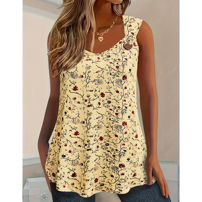 🌸 50% RABATT NU! ✨ Damtopp med Blomstertryck – Snygg V-ringning & Luftig Passform – Ett Sommarplagg Du Måste Ha 🌞