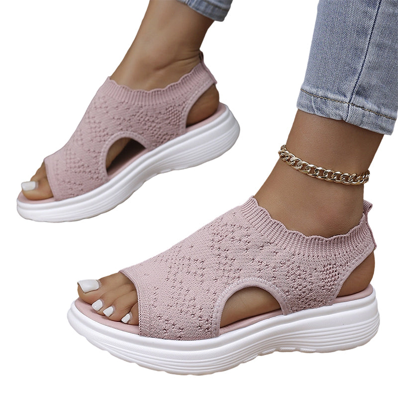 👡🌬️ Bekväma plattformssandaler i stickat med halkskydd
