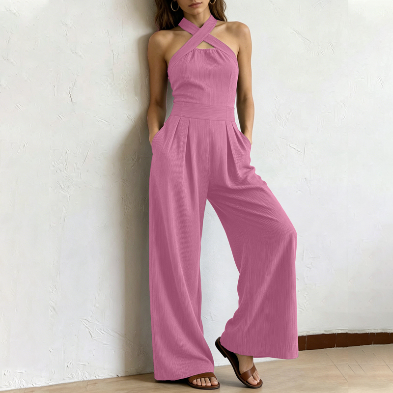 👗 TIDSBEGRÄNSAD 50% RABATT! ✨ Elegant jumpsuit med korsad halterringning – Stilfull, luftig och mångsidig 🌸