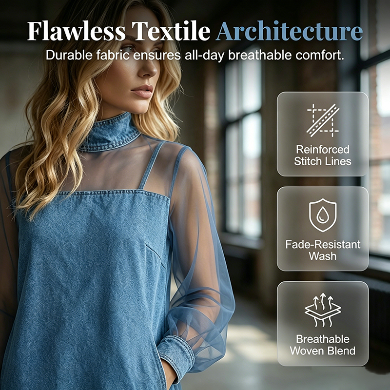 🔥 HALVA PRISET 👗✨ Statement-klänningen alla pratar om 💎 Denim möter mesh och tyll i en modern design med karaktär