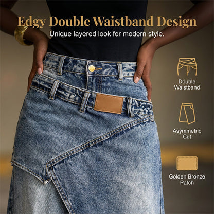 👗✨ Asymmetrisk lager denim maxikjol med slits